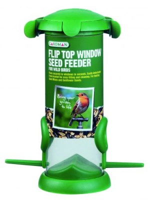 Dieren in de tuin Vogels voeren Plastic voedersilo Flip Top Raam Zaadfeeder.  (TP884830)