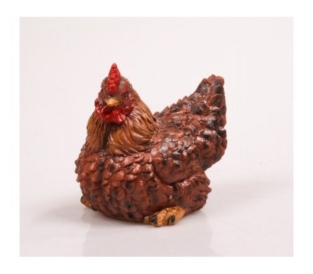 Levensechte beelden Dierenbeelden levensecht Kip zit bruin klein 15x10  (MI3093-kip liggend bruin S)