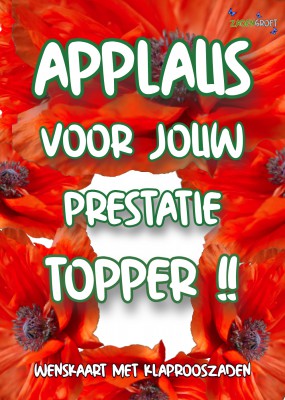 zadengroet Applaus topper met klaproos  (HTK104)