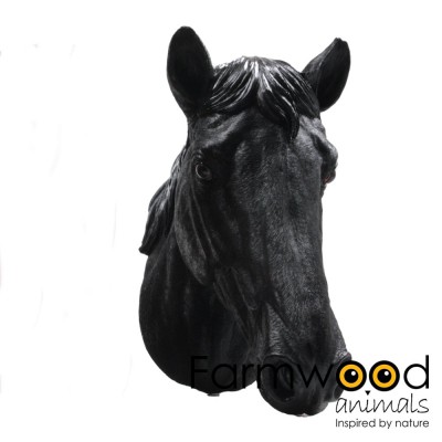 Levensechte beelden Dierenbeelden levensecht Koekalfje liggend 34X21X21,5 Paardenhoofd zwart 15x21x30  (FW1074S)