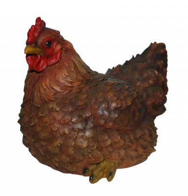 Levensechte beelden Dierenbeelden levensecht Bruine kip liggend Stone Lite 26x16x20  (MI3093-kipbruin)